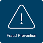 A triangle with an exclamation point displaying fraud prevention