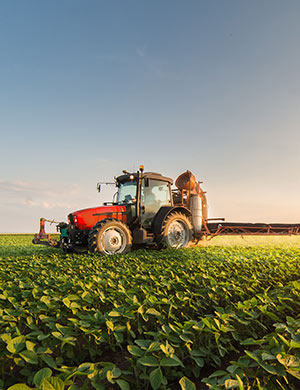 Tractor spraying crops.