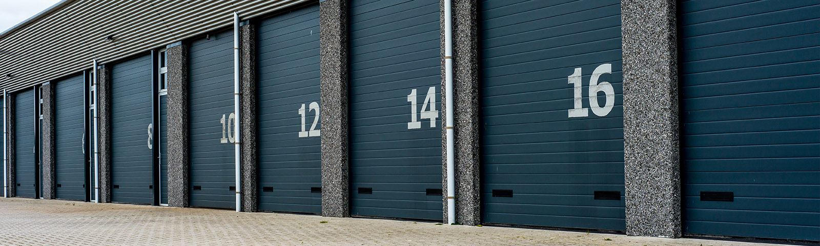 A row of storage garage doors