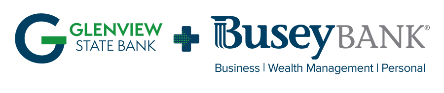 Glenview State Bank + Busey Bank Partnership Logo