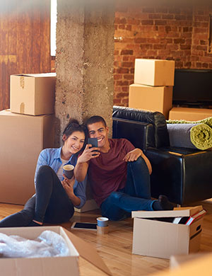 Couple with boxes.