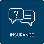 Insurance in a blue tile with word cloud of a question mark and equal sign.