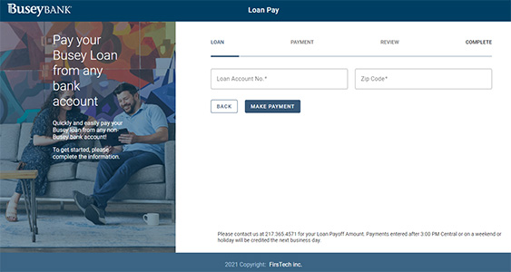 Busey LoanPay Update with two people sitting on a couch